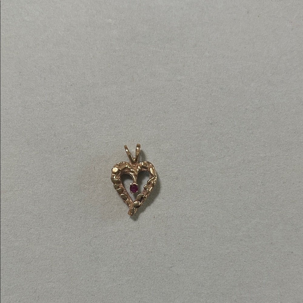 Gold Heart Pendant with Red Gemstone